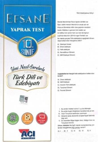 10. Sınıf Efsane Türk Dili ve Edebiyatı Yaprak Test Yeni Nesil Açı Yayınları - 1