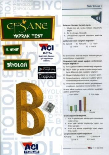 11. Sınıf Biyoloji Efsane Çek Kopart Yaprak Test Açı Yayınları - 1