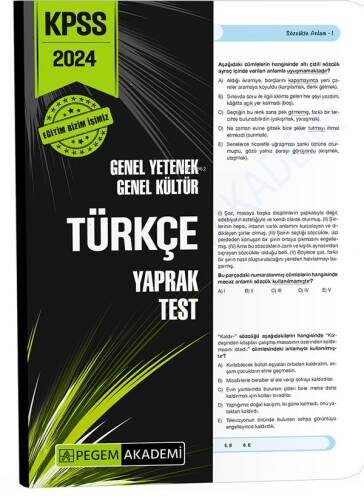 2024 KPSS Genel Yetenek Genel Kültür Türkçe Yaprak Test - 1