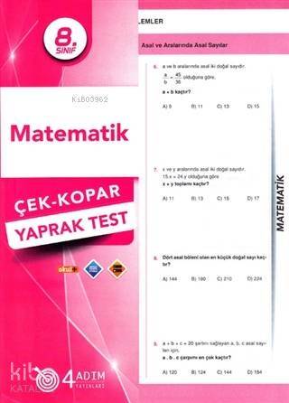 4 Adım - 8. Sınıf Matematik Yaprak Test - 1