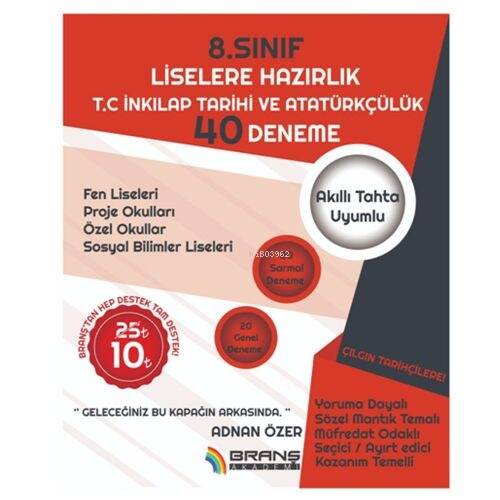 8. Sınıf LGS T.C. İnkılap Tarihi ve Atatürkçülük 40 Deneme Branş Akademi Yayınları - 1