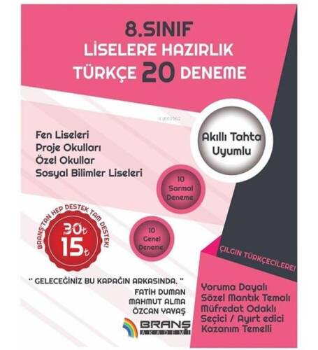 8. Sınıf LGS Türkçe 20 Deneme Branş Akademi - 1