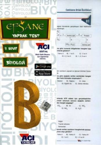 Açı Yayınları 9.Sınıf Biyoloji Çek Kopart Yaprak Test - 1