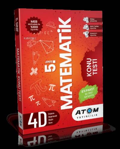 Atom Yayınları 5.Sınıf Matematik Kurumsal Test 32 Test Dökme Test - Videolu - Takipli - 1