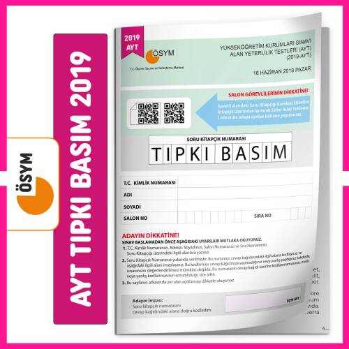 AYT 2019 ÖSYM Tıpkı Basım Türkiye Geneli Dijital Çözümlü Çıkmış Soru Kitapçığı - 1