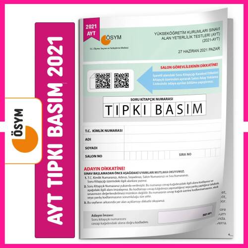 AYT 2021 ÖSYM Tıpkı Basım Türkiye Geneli Dijital Çözümlü Çıkmış Soru Kitapçığı - 1