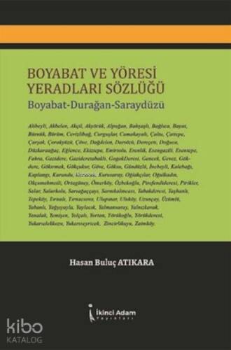 Boyabat ve Yöresi Yeradları Sözlüğü ;Boyabat - Durağan - Saraydüzü - 1