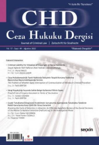 Ceza Hukuku Dergisi Sayı: 49 – Ağustos 2022 - 1