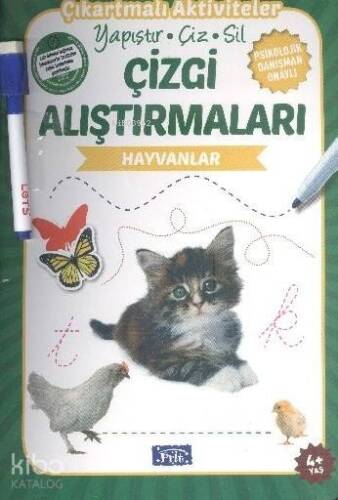 Çizgi Alıştırmaları - Hayvanlar; Yapıştır - Çiz - Sil - 1