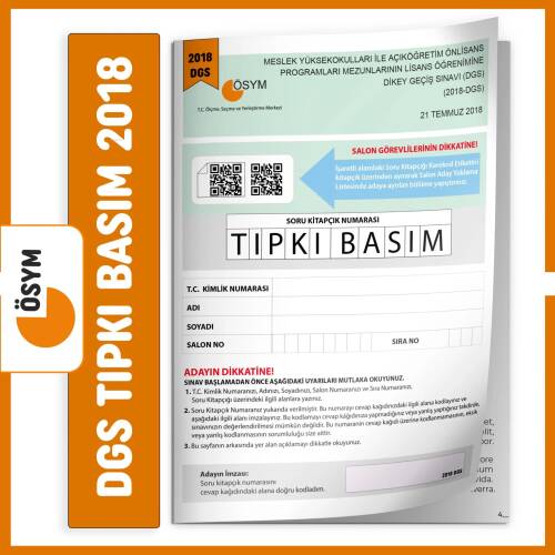 DGS 2018 ÖSYM Çıkmış Soru Tıpkı Basım Türkiye Geneli Dijital Çözümlü Deneme Sınavı Kitapçığı - 1