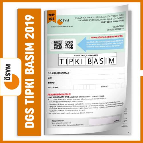 DGS 2019 ÖSYM Tıpkı Basım Türkiye Geneli Dijital Çözümlü Çıkmış Soru Deneme Kitapçığı - 1