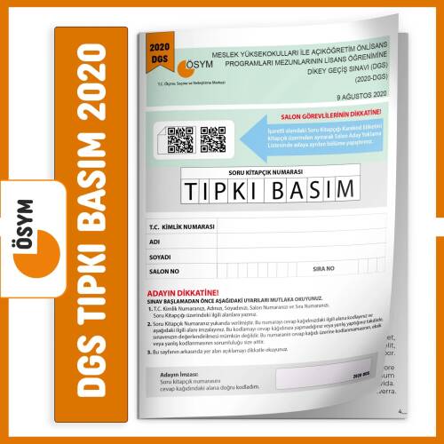 DGS 2020 ÖSYM Tıpkı Basım Türkiye Geneli Dijital Çözümlü Çıkmış Soru Deneme Kitapçığı - 1