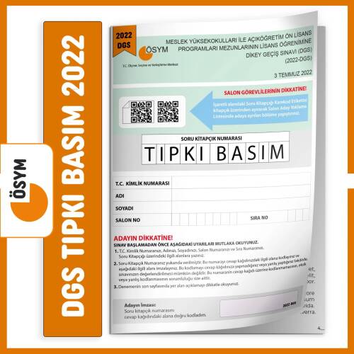 DGS 2022 ÖSYM Tıpkı Basım Çıkmış Soru Türkiye Geneli Dijital Çözümlü Deneme Kitapçığı - 1