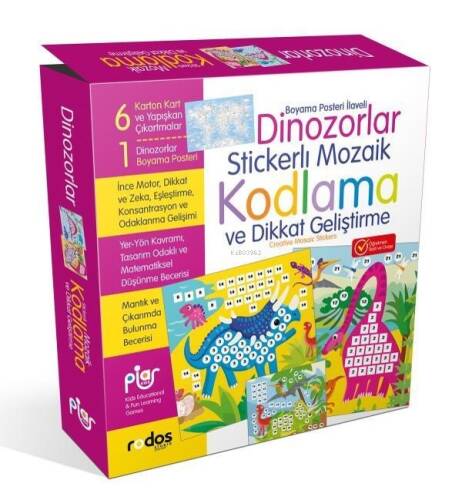 Dinozorlar Stickerli Mozaik Kodlama Ve Dikkat Geliştirme Oyun Seti - 1