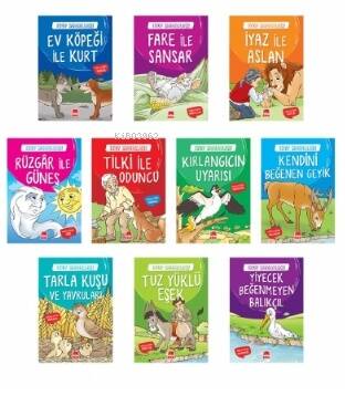 Ezop Masalları Seti (10 Kitap - Büyük Boy); 1. ve 2. Sınıflar İçin Eğik El Yazısı - 1