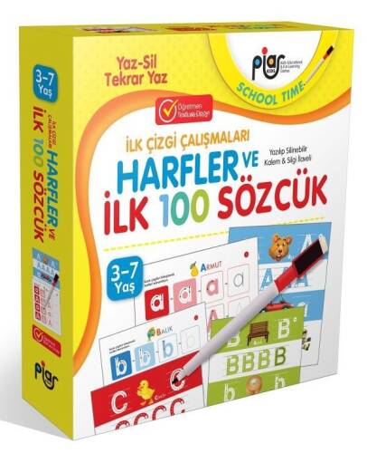 Harfler ve İlk 100 Sözcük / İlk Çizgi Çalışmaları / Yaz-Sil-Tekrar Yaz / 3-7 Yaş - 1