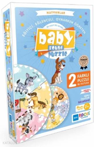 Hayvanlar- Baby Round - Puzzle;14 Parça İngilizce - Türkçe İki Oyun Bir Arada - 1