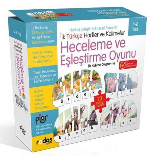 İlk Türkçe Harfler ve Kelimeler - Heceleme ve Eşleştirme Oyunu - 73 Parça Puzzle - 4-8 Yaş - 1