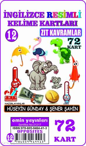 İngilizce 12. Zıt Kavramlar / Resimli Kelime Kartları 72Kart - 1