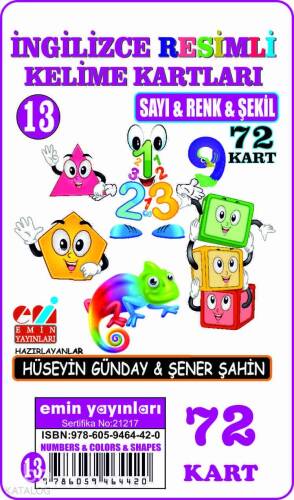 İngilizce 13.Sayı-Renk-Şeki / Resimli Kelime Kartları 72-Kart - 1