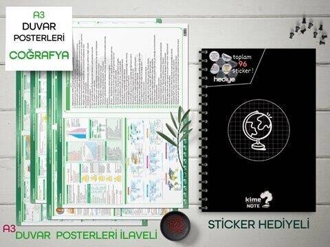 Kime Note TYT Kareli Coğrafya Okul Defteri Konu Anlatımlı 4 Büyük Poster ve 96 Sticker Hediye - 1