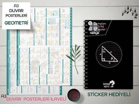 Kime Note TYT Kareli Geometri Okul Defteri Konu Anlatımlı 2 Büyük Poster ve 96 Sticker Hediye - 1