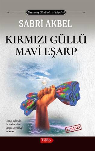 Kırmızı Güllü Mavi Eşarp - 1