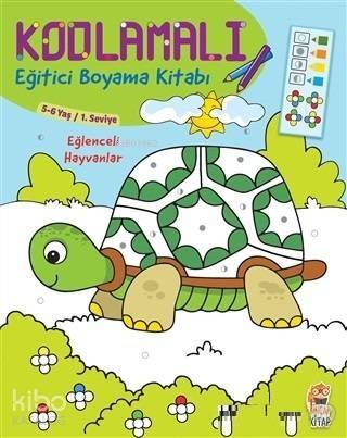 Kodlamalı Eğitici Boyama Kitabı - Eğlenceli Hayvanlar (5-6 Yaş 1. Seviye) - ön kapak Kodlamalı Eği - 1