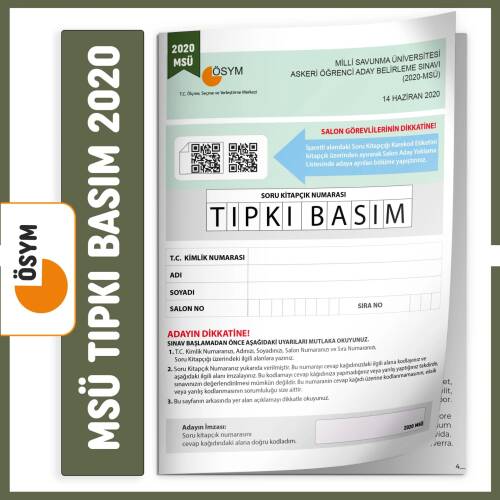 MSÜ 2020 ÖSYM Tıpkı Basım Türkiye Geneli Dijital Çözümlü Çıkmış Soru Kitapçığı - 1