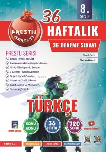 Nartest Yayınevi 8. Sınıf Haftalık Türkçe Denemeleri - 1