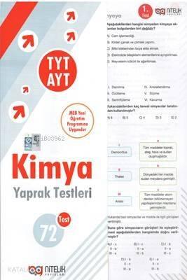 Nitelik - TYT AYT Kimya Yaprak Testleri - 1