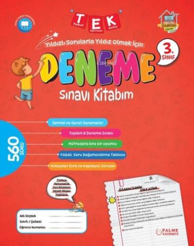 Palme 3.Sınıf Tek Deneme Sınavı Kitabım - 1