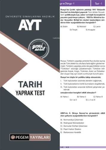 Pegem Akademi Yayıncılık AYT Tarih Yaprak Test - 1