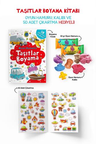 Taşıtlar Boyama Kitabı - Oyun Hamuru, Oyuncak ve Çıkartma Hediyeli - 3 Yaş + - 1