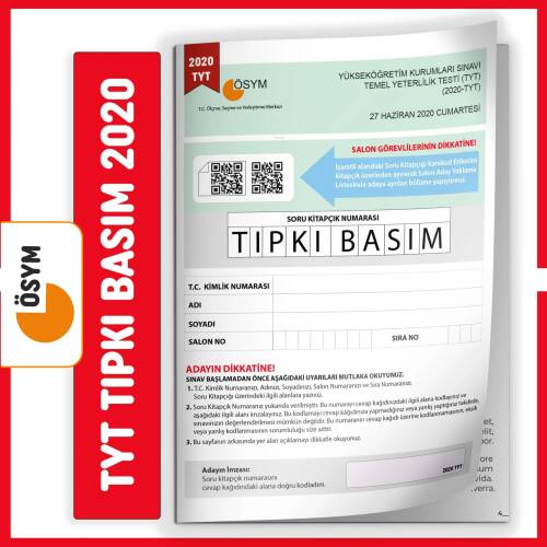 TYT 2020 ÖSYM Tıpkı Basım Türkiye Geneli Dijital Çözümlü Çıkmış Soru Kitapçığı - 1