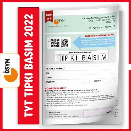 TYT 2022 ÖSYM Tıpkı Basım Türkiye Geneli Dijital Çözümlü Soru Kitapçığı - 1