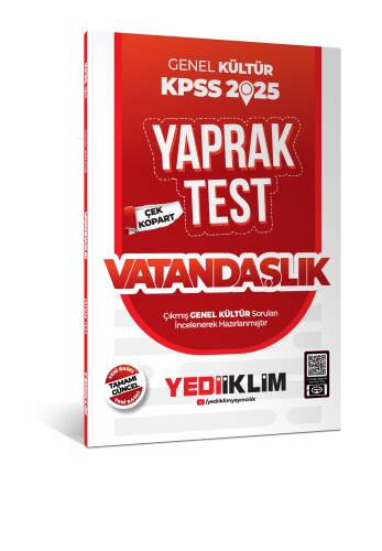 Yediiklim Yayınları 2025 KPSS Genel Kültür Vatandaşlık Çek Kopart Yaprak Test - 1