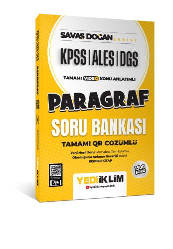 Yediiklim Yayınları KPSS ALES DGS Savaş Doğan Serisi Paragraf Tamamı Video Konu Anlatımlı ve Tamamı QR Çözümlü Soru Bankası - 1