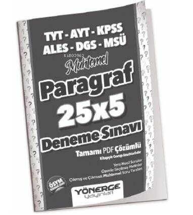 YKS TYT AYT KPSS ALES DGS MSÜ Muhtemel Paragraf 25x5 Deneme Çözümlü - 1